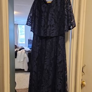 Navy lace dress with lantern neck, Zack London for evening wear or event